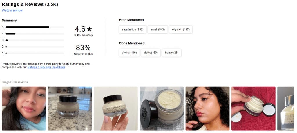 Как собирает и размещает отзывы SEPHORA