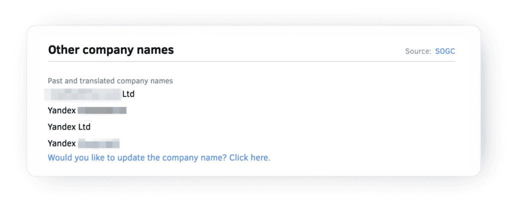 Previous names of a legal entity that pays for advertising on Google of one of its competitors